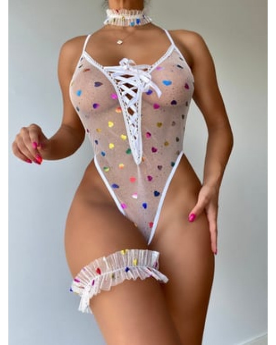 Beyaz Kalpli Fantezi Body Takım Nightlight 3419